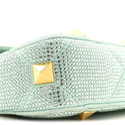 Crystal Suede Small Roman Stud Shoulder Bag Green