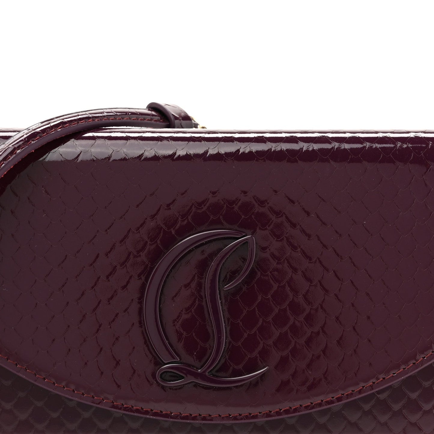 Patent Birdy Snakeskin Embossed Loubi54 Crossbody Clutch Merlot
