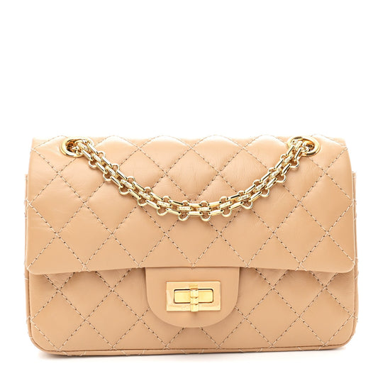 Aged Calfskin Quilted 2.55 Reissue Mini Flap Beige