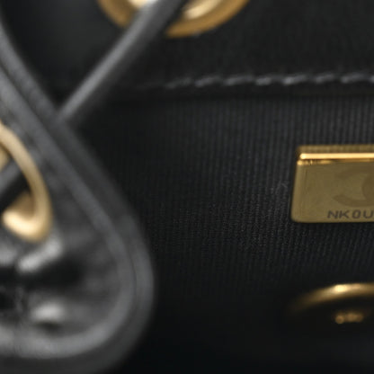 Lambskin Quilted Logo Mini Backpack Black