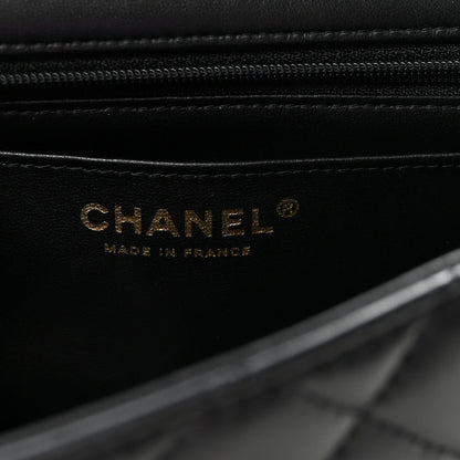 Lambskin Quilted Mini Top Handle Rectangular Flap Black