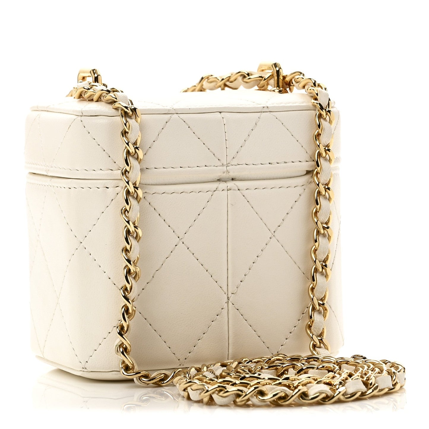 Lambskin Quilted Vanity Clutch With Chain White