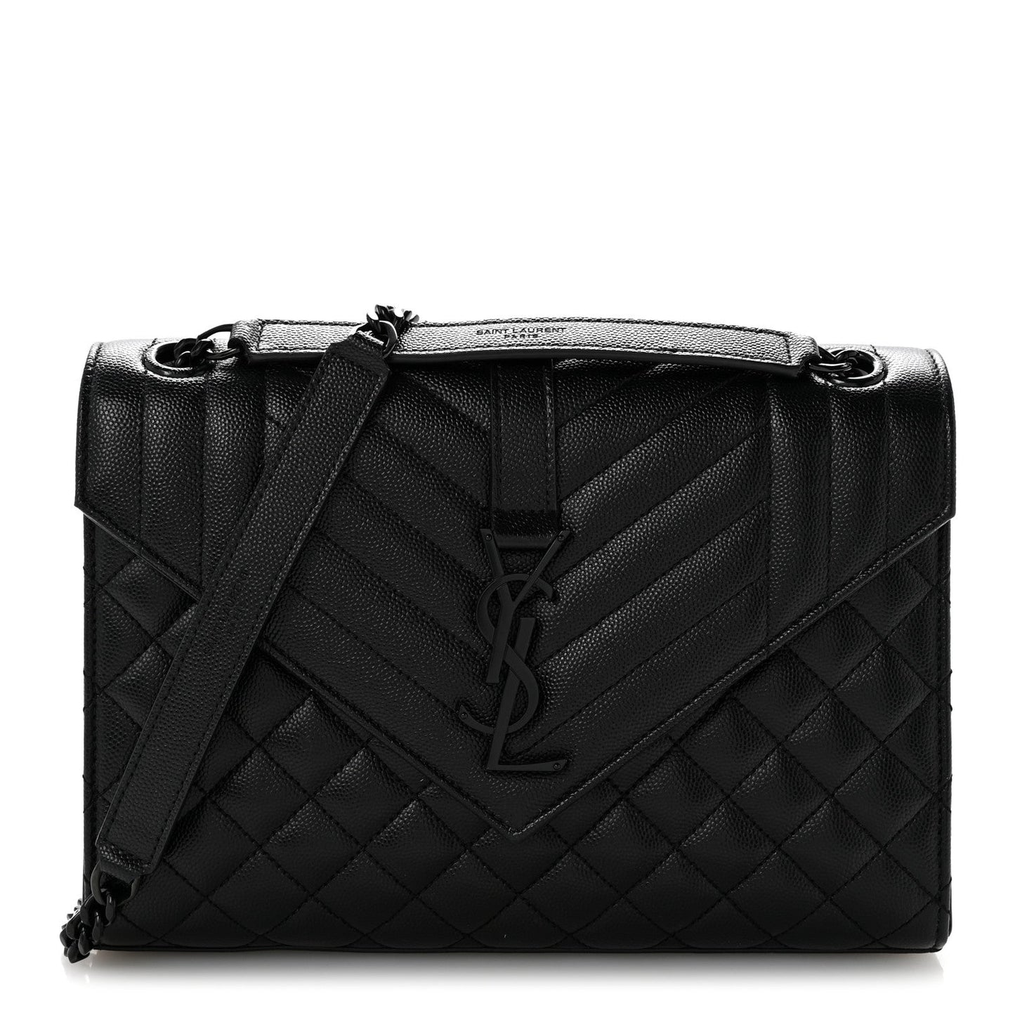 Grain De Poudre Textured Mixed Matelasse Triquilt Medium Monogram Monochrome Satchel Black