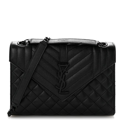 Grain De Poudre Textured Mixed Matelasse Triquilt Medium Monogram Monochrome Satchel Black