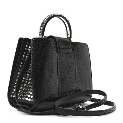 Snakeskin Studded Thalia Top Handle Black