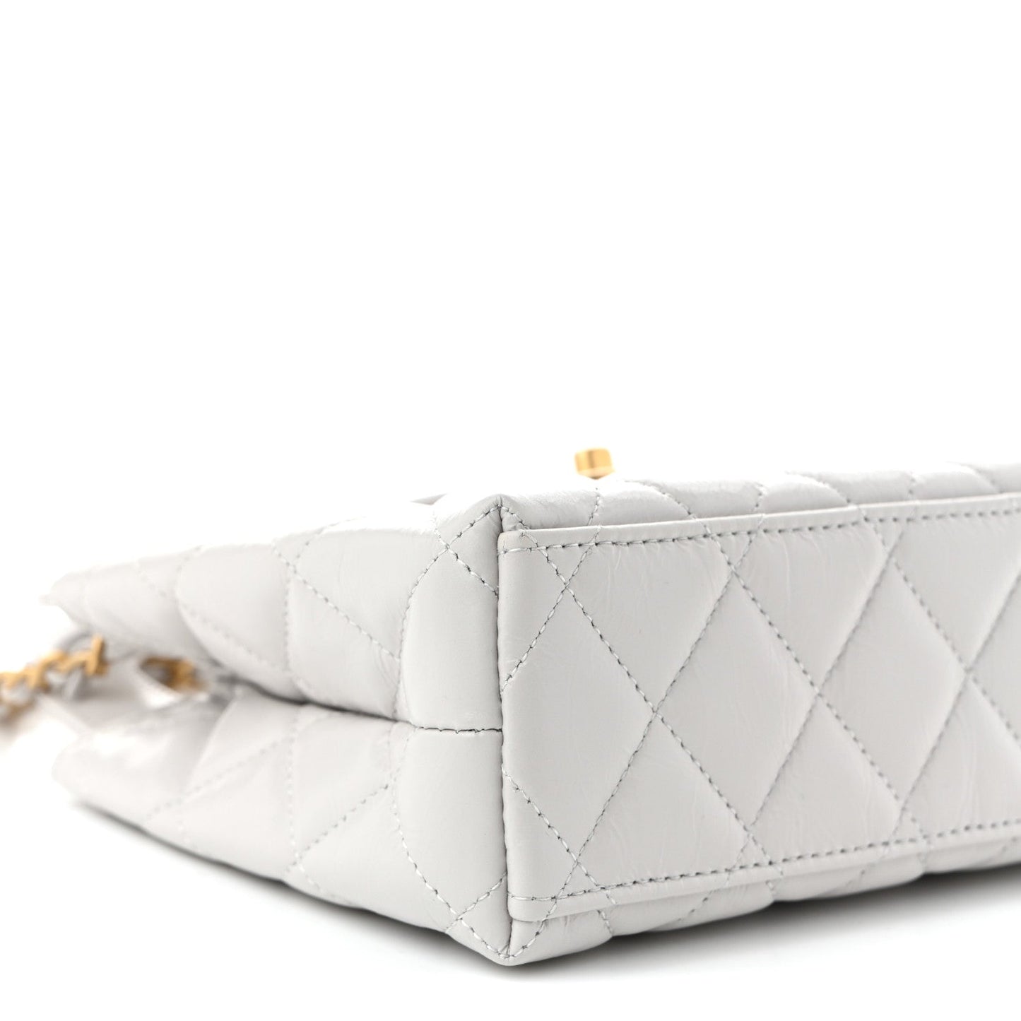 Shiny Aged Calfskin Quilted Nano Kelly Shopper Light Grey