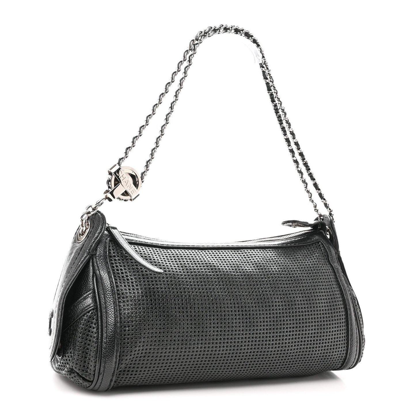 Calfskin Perforated Pulley Shoulder Bag Black