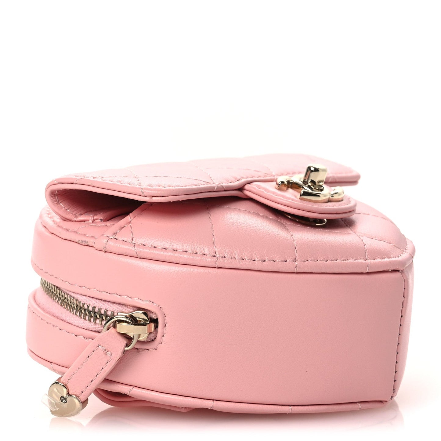 Lambskin Quilted CC In Love Heart Waist Belt Bag With Chain Light Pink