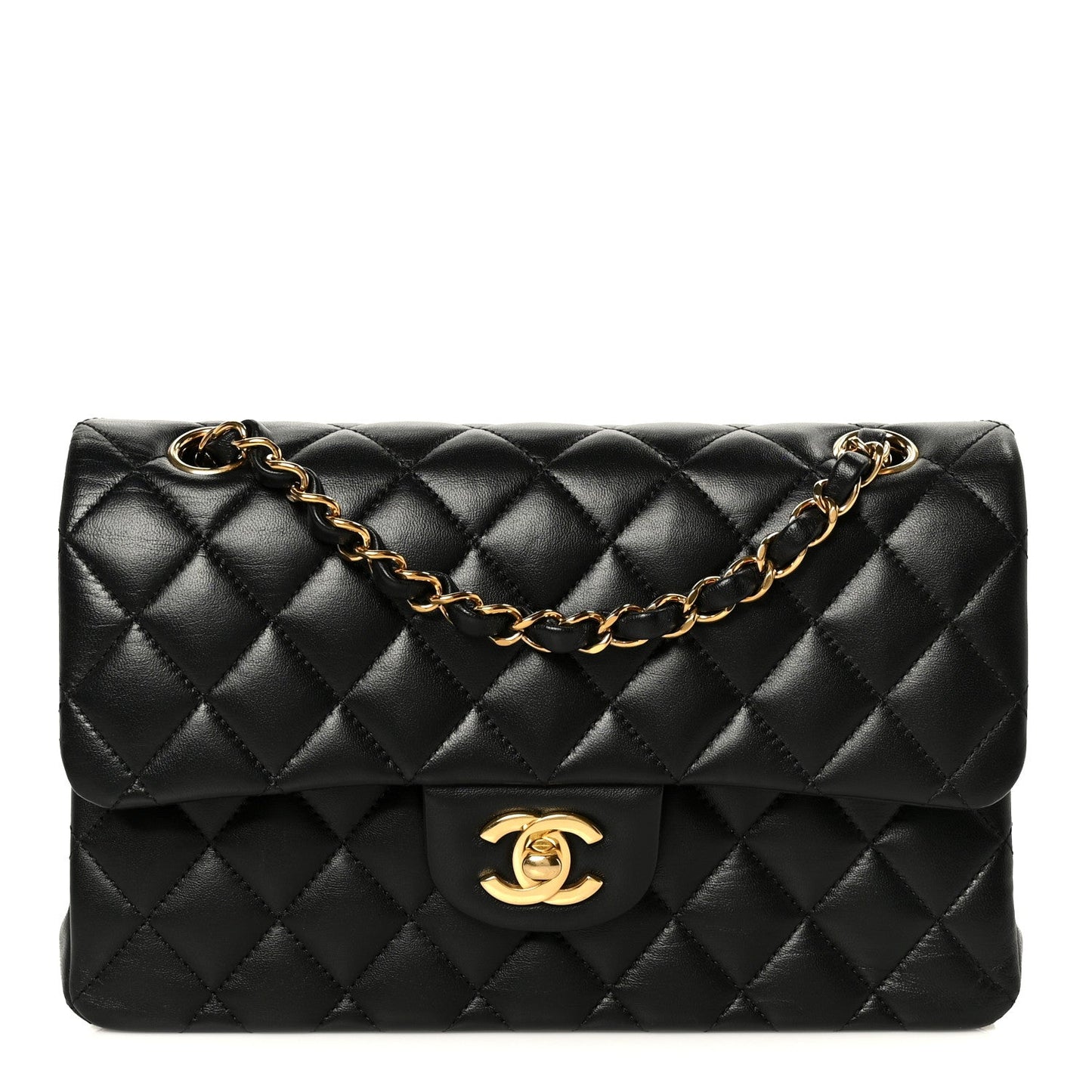 Lambskin Quilted Small Double Flap Black