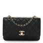 Lambskin Quilted Trendy CC Wallet On Chain WOC Black