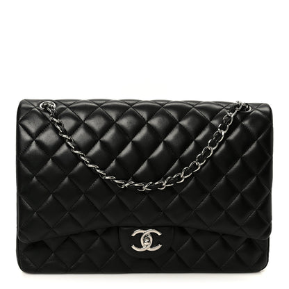 Lambskin Quilted Maxi Double Flap Black