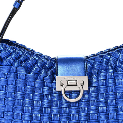 Metallic Woven Calfskin Trifolio Shoulder Bag Bluette