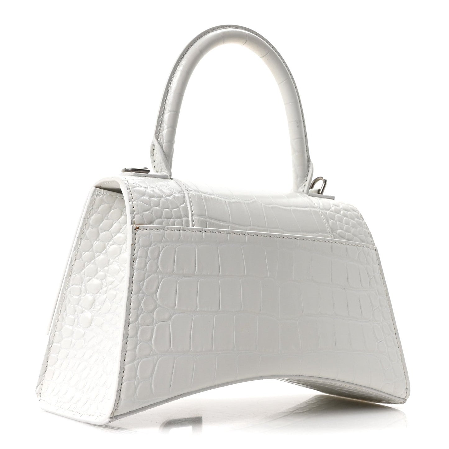 Shiny Calfskin Crocodile Embossed Small Hourglass Top Handle Bag White