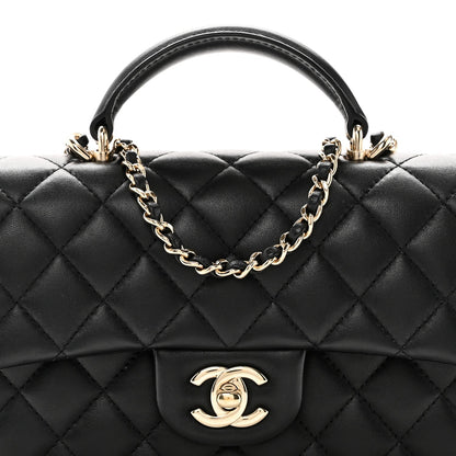 Lambskin Quilted Mini Top Handle Rectangular Flap Black