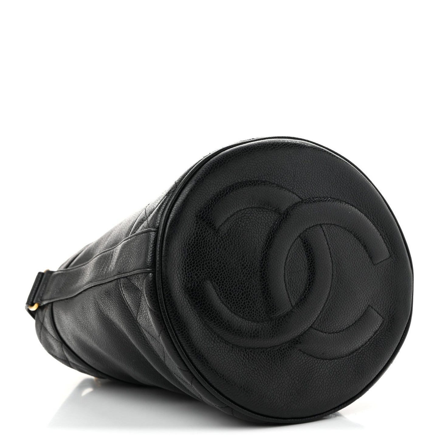 Caviar Drawstring Bucket Shoulder Bag Black