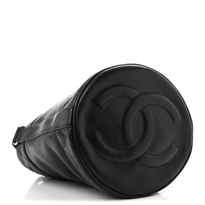 Caviar Drawstring Bucket Shoulder Bag Black