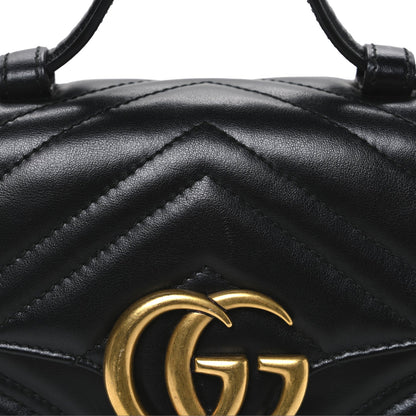 Calfskin Matelasse Mini GG Marmont Top Handle Shoulder Bag Black
