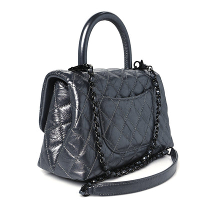 Metallic Aged Calfskin Quilted Mini Coco Handle Flap Charcoal