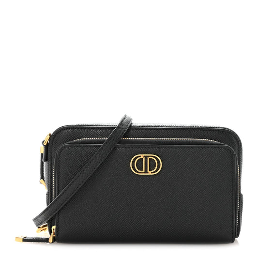 Grained Calfskin Caro Double Pouch Black