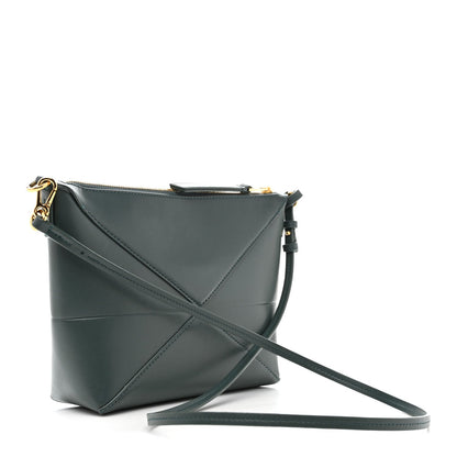 Shiny Calfskin Puzzle Fold Pouch Vetiver