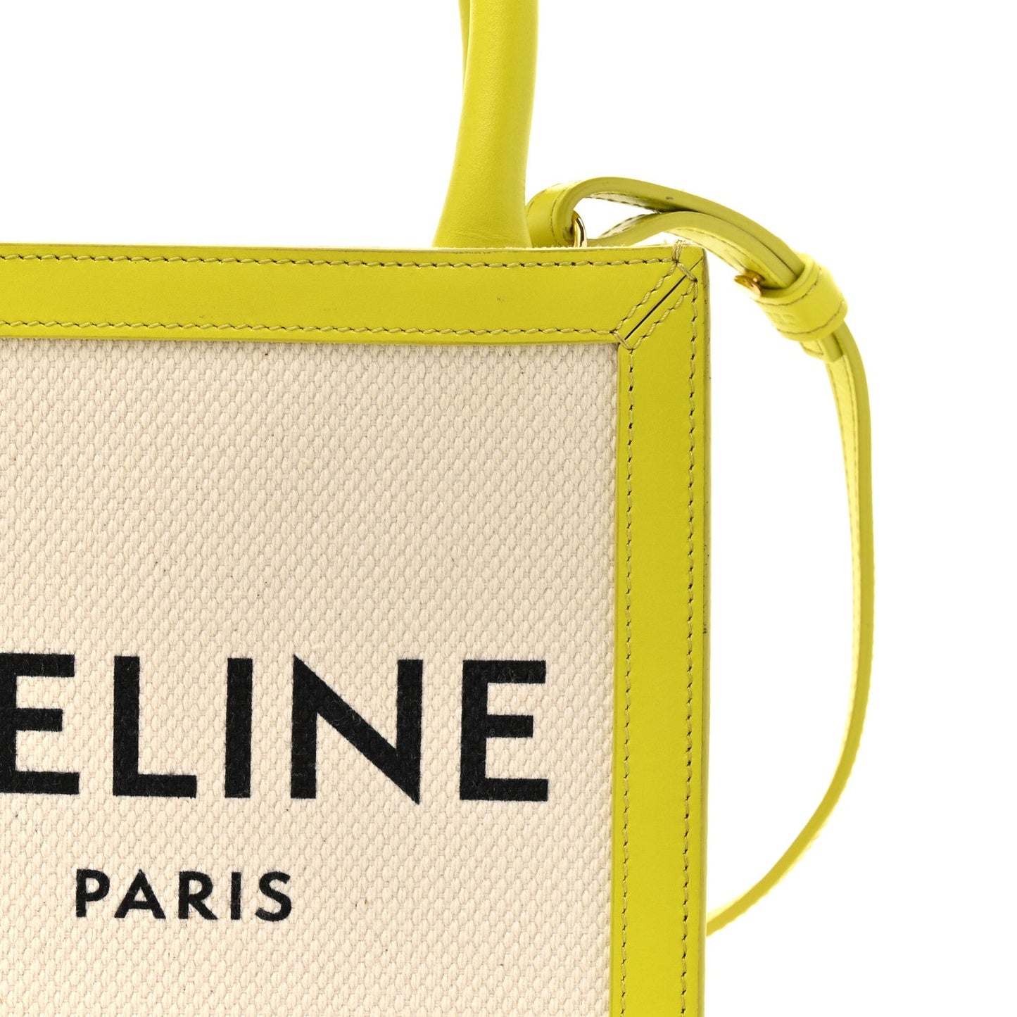 Canvas Calfskin Mini Vertical Cabas Neon Yellow