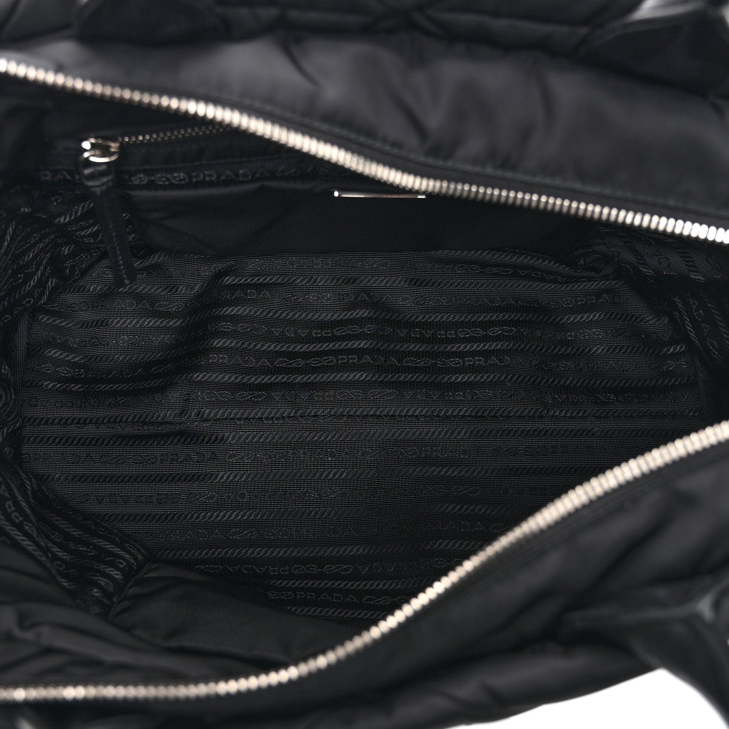 Re-Nylon Nappa Triangle Quilted Padded Medium Double Handled Zip Tote Black