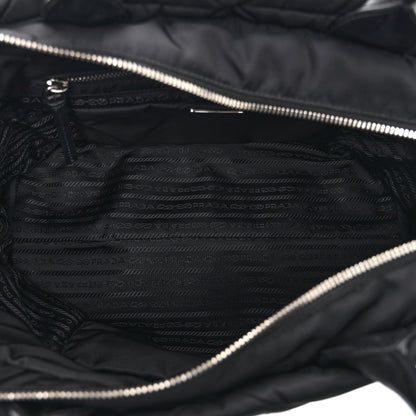 Re-Nylon Nappa Triangle Quilted Padded Medium Double Handled Zip Tote Black