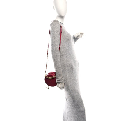 Glazed Calfskin Round As Earth Evening Bag Rouge