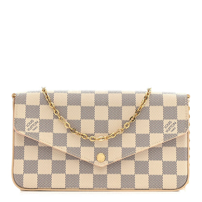 Damier Azur Pochette Felicie Chain Wallet Rose Ballerine