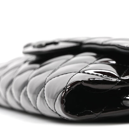 Patent Calfskin Quilted Metal Handle Clutch So Black
