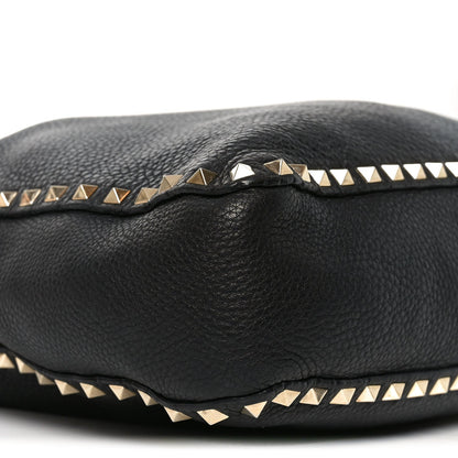 Pebbled Calfskin Large Rockstud Flip-Lock Messenger Bag Black