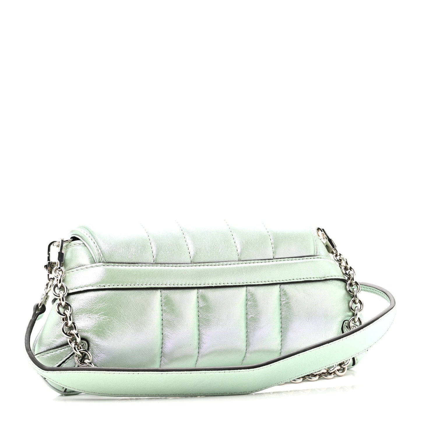 Iridescent Nappa Vertical Matelasse Small Maxi Horsebit Chain Shoulder Bag Iridescent Salvy Green
