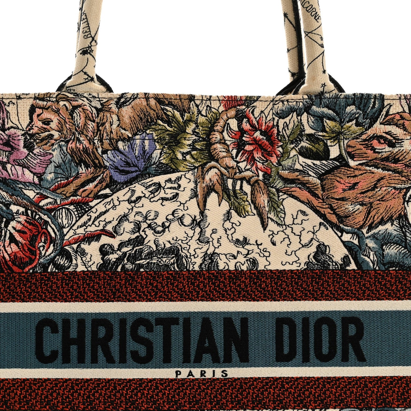 Canvas Embroidered Large Zodiac Book Tote Latte Multicolor