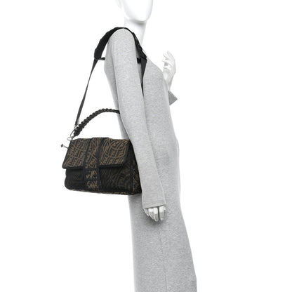 X SARAH COLEMAN Fabric Jacquard Vitello Grace FF Vertigo Woven Lanyard Large Baguette Tobacco Moro Black