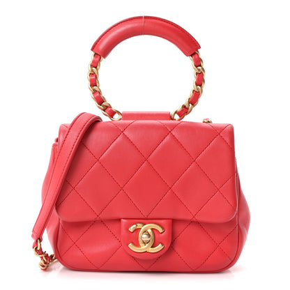 Lambskin Quilted Small Circular Handle Bag Brilliant Rouge