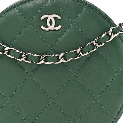 Lambskin Quilted Round Clutch With Chain Green