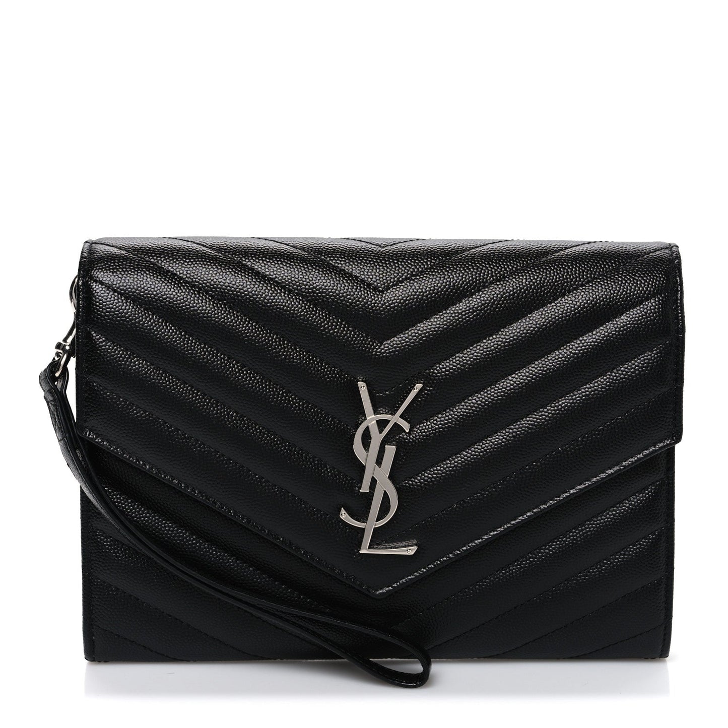 Grain De Poudre Matelasse Chevron Monogram Envelope Clutch Black