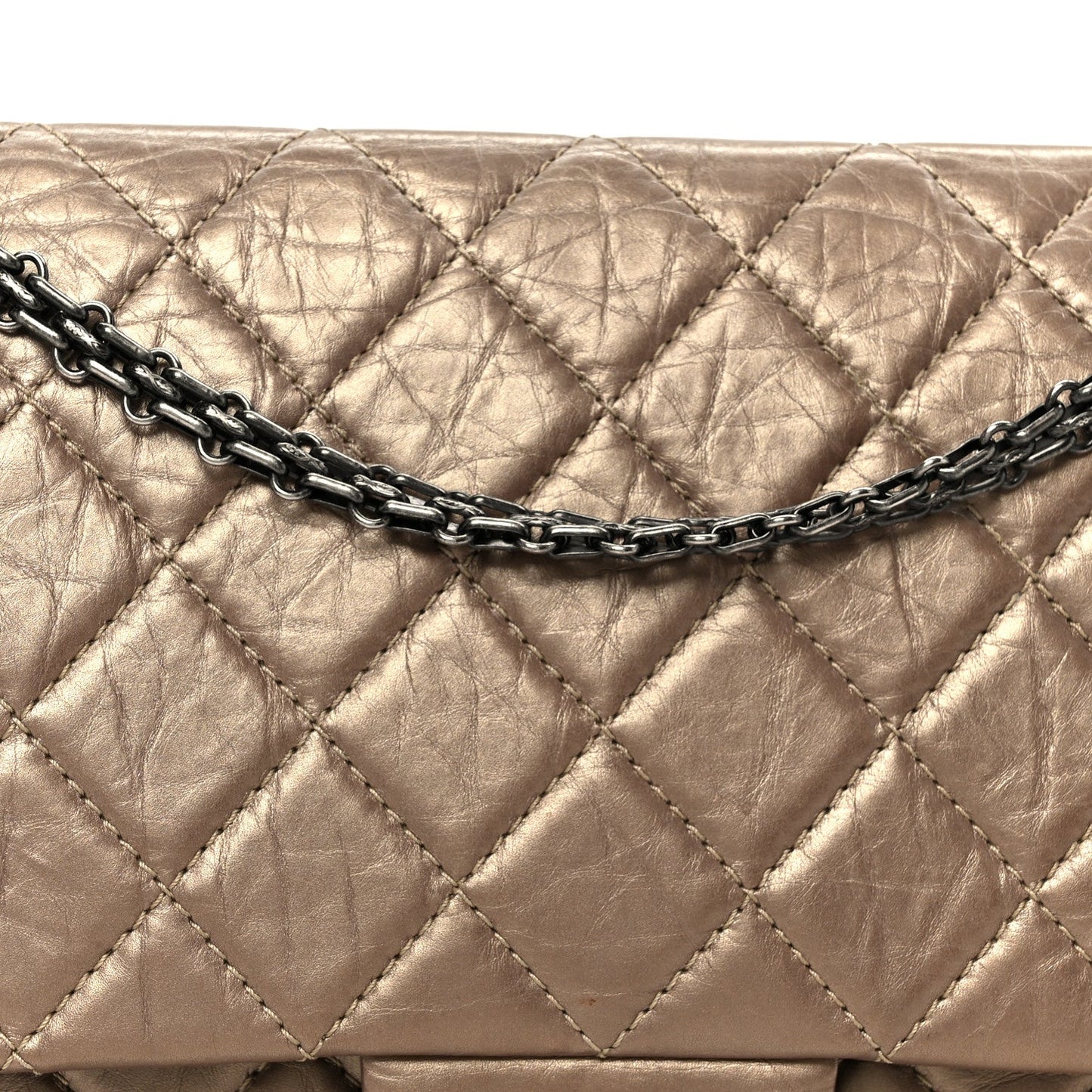 Metallic Aged Calfskin Quilted 2.55 Reissue 227 Flap Dark Gold