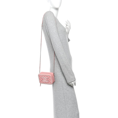 Caviar Quilted Striped CC Filigree Clutch With Chain Pink White