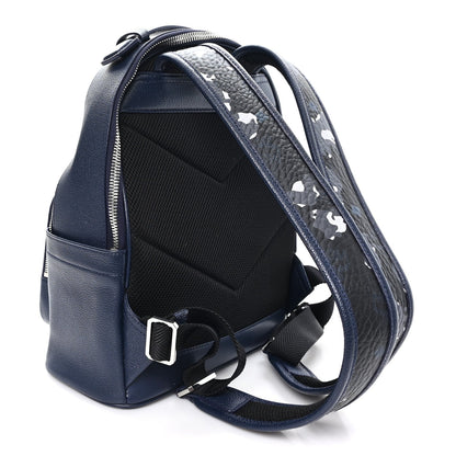 Calfskin Visetos Floral Leopard Klassik Small Stark Backpack Blue Black