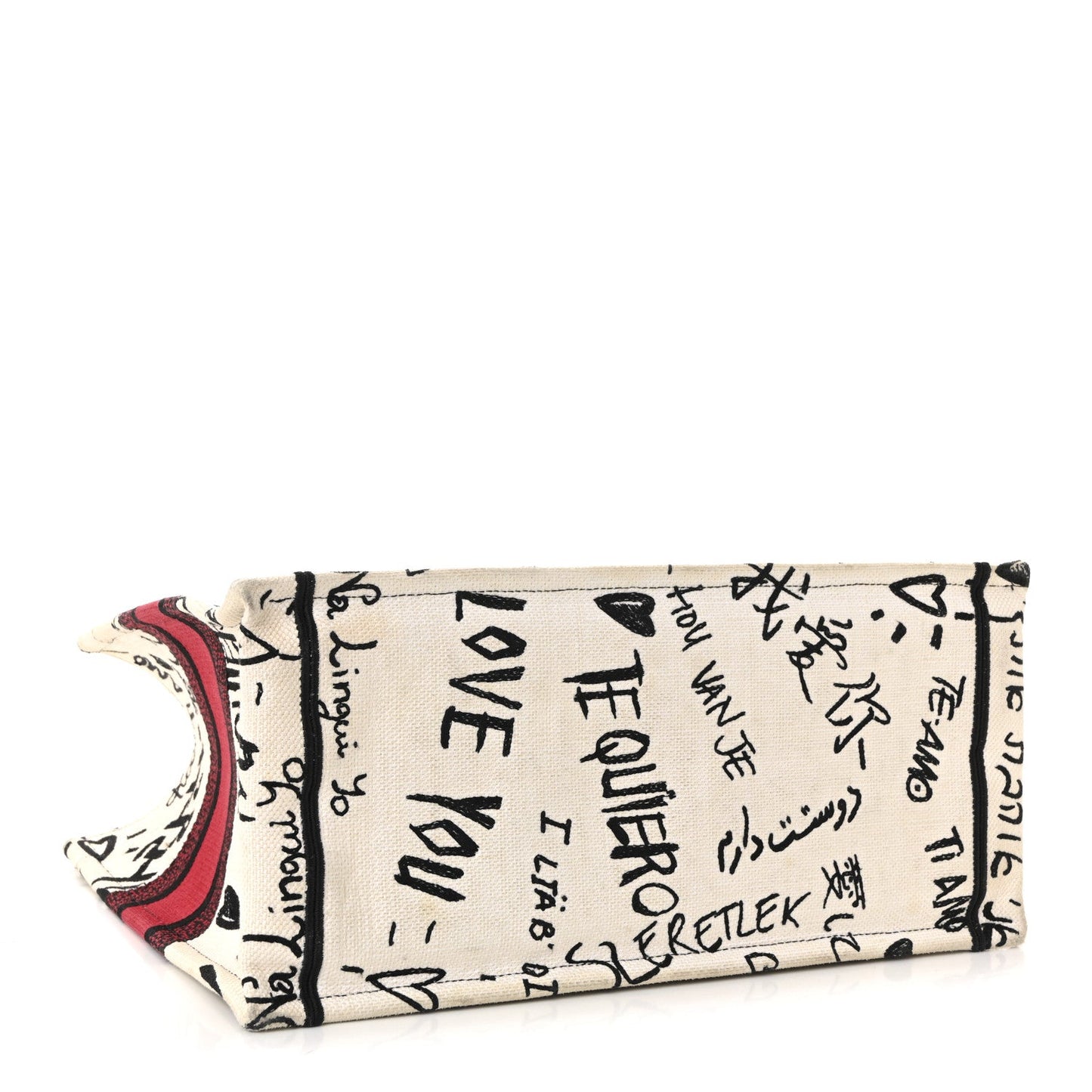 Canvas Embroidered Medium Dioramour Graffiti Book Tote Latte Multicolor