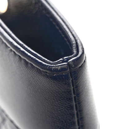 Shiny Crumpled Calfskin Quilted Mini 31 Shopping Bag Navy Blue