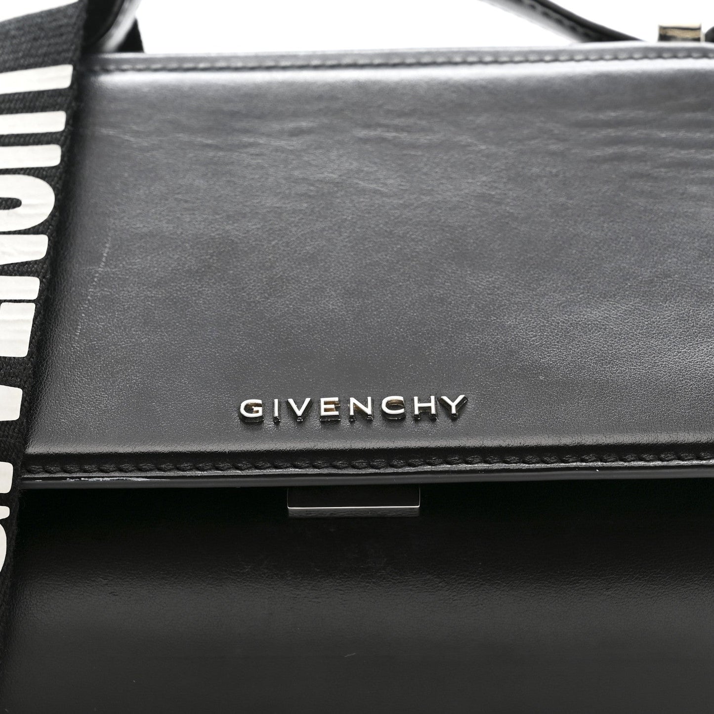 Calfskin Mini Pandora Box Logo Strap Crossbody Bag Black