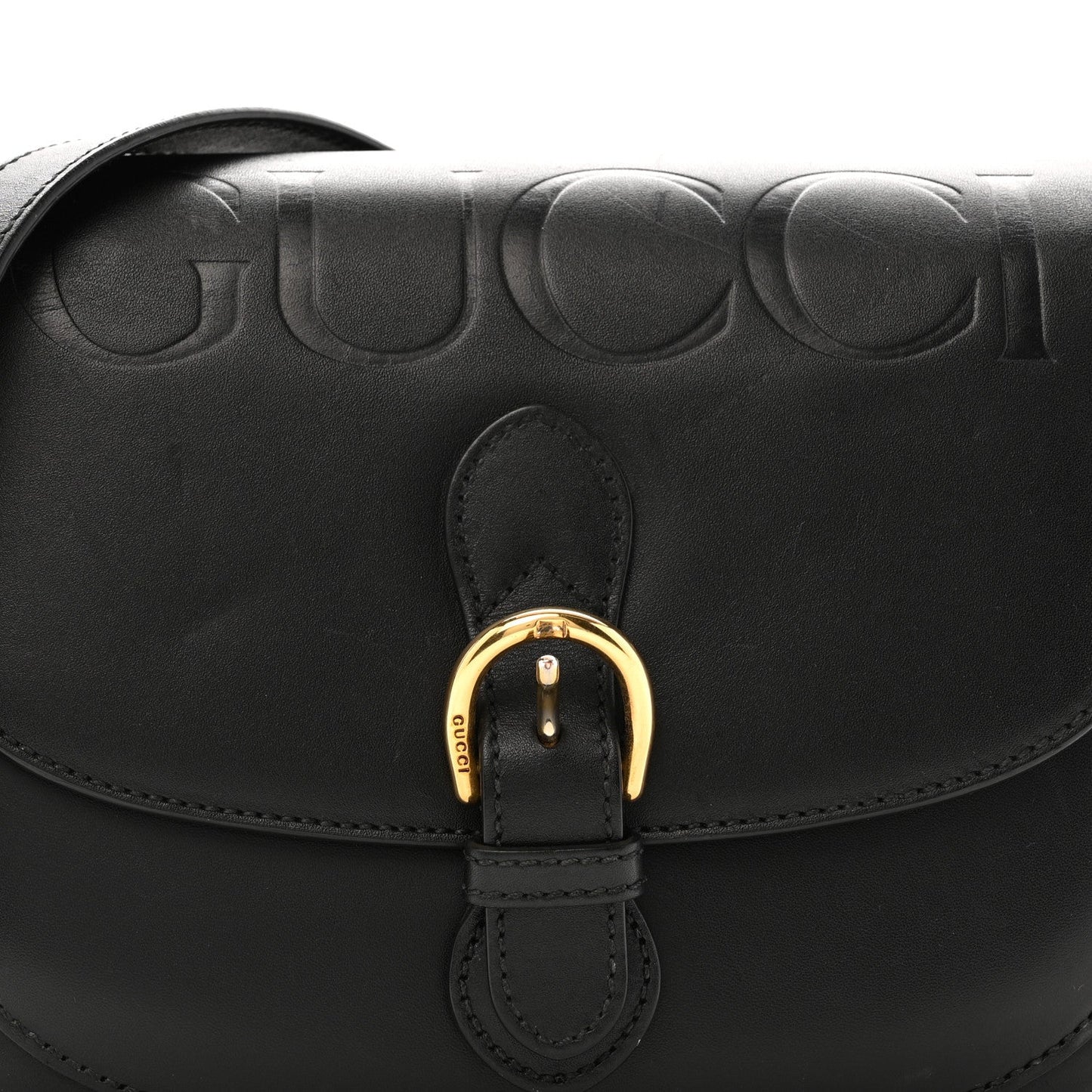 Charisma Calfskin Gucci Embossed Shoulder Flap Bag Black