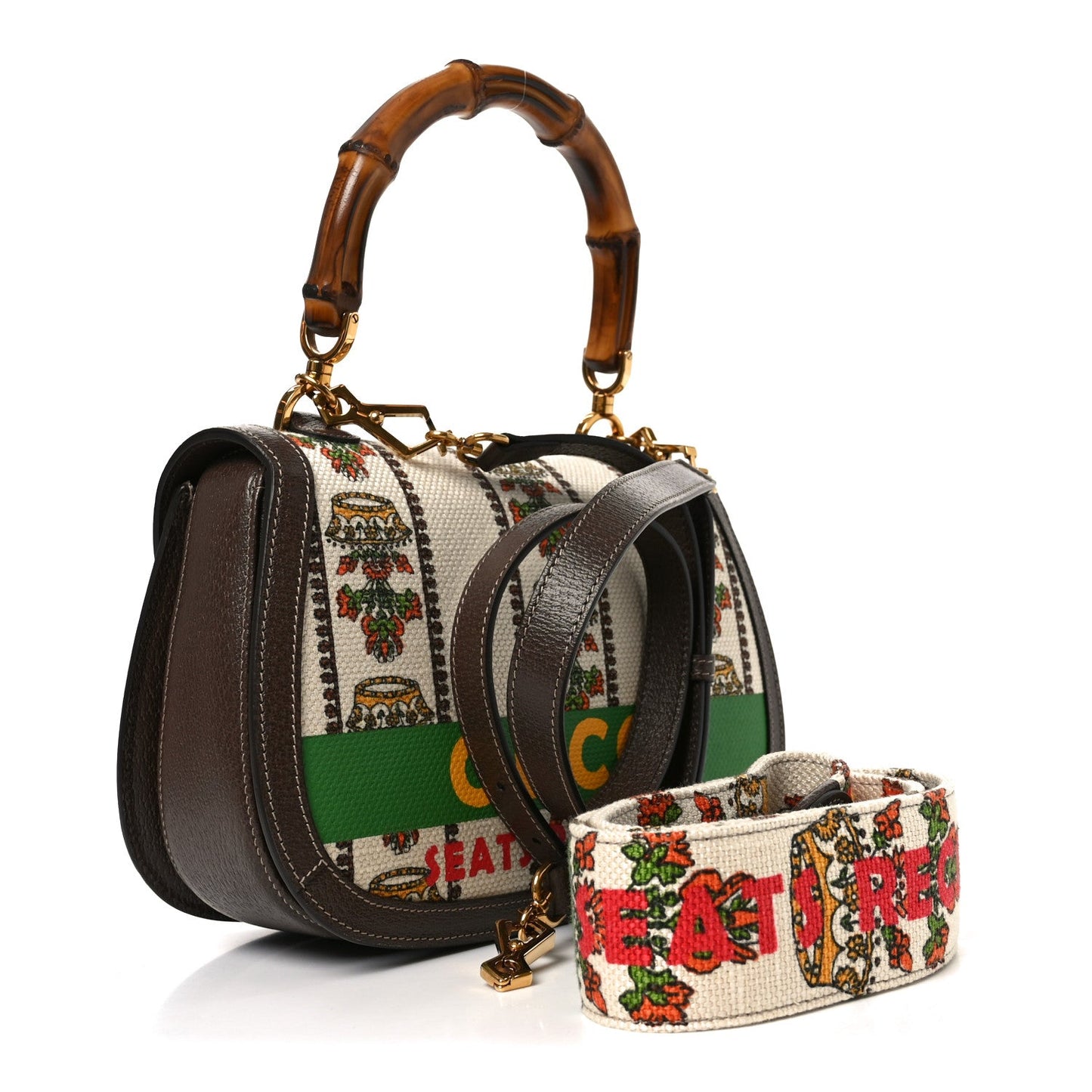 Canvas Calfskin 100 Centennial Music Medium Bamboo 1947 Top Handle Bag Multicolor