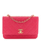 Lambskin Quilted Trendy CC Wallet On Chain WOC Dark Pink