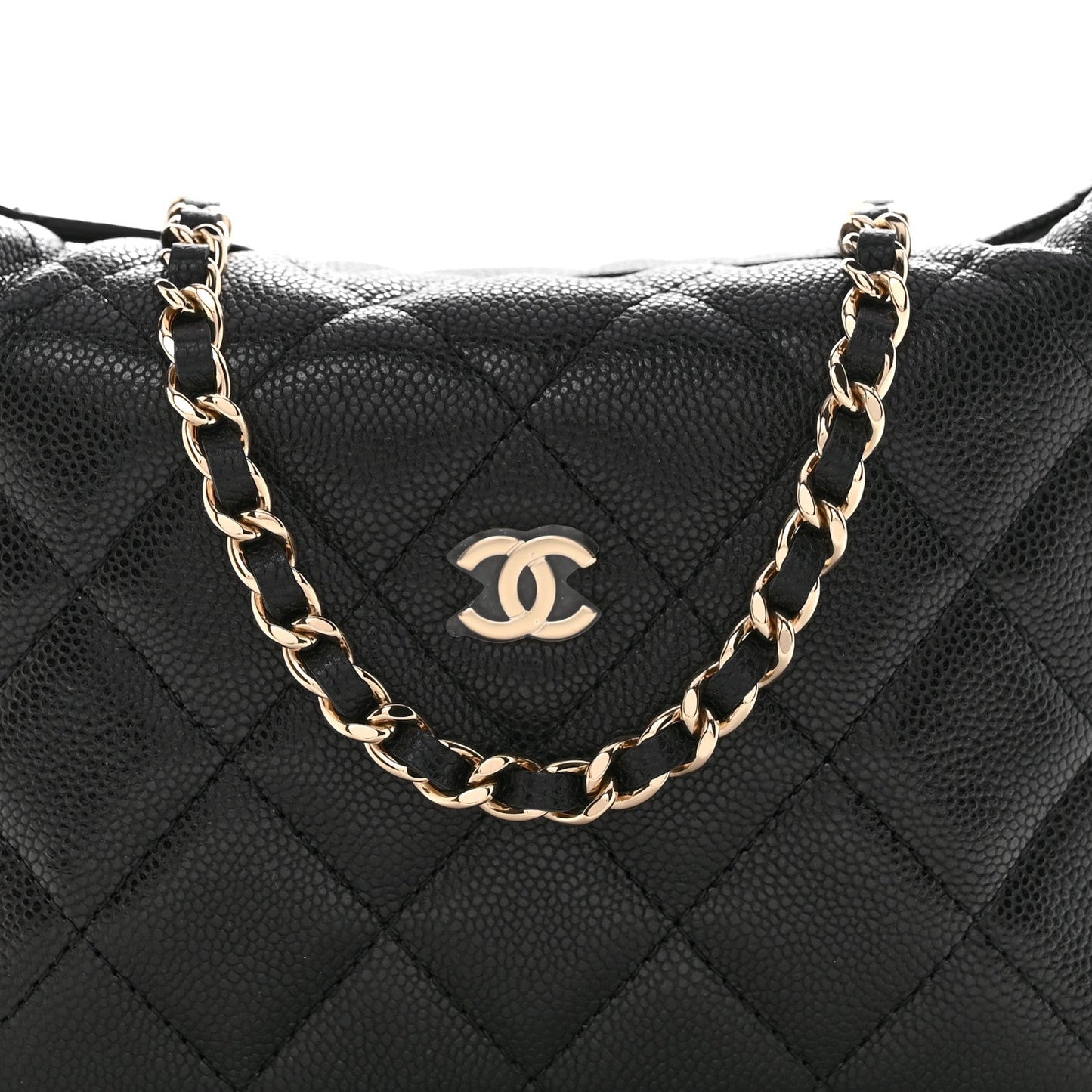 Caviar Quilted Hobo Clutch With Chain  Black