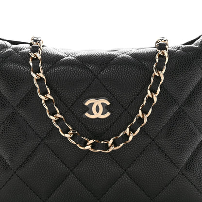 Caviar Quilted Hobo Clutch With Chain  Black