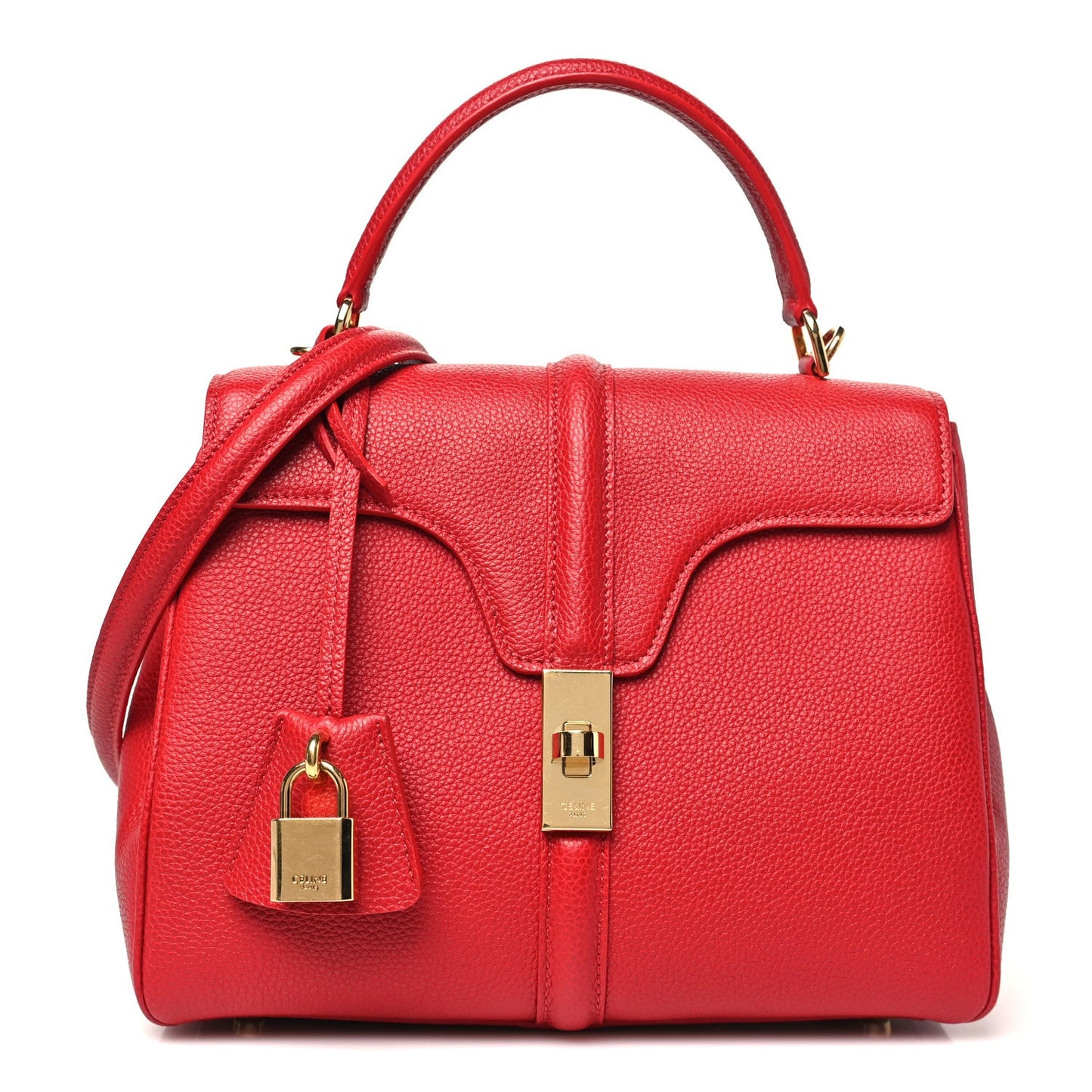 Grained Calfskin Small 16 Top Handle Bag Red