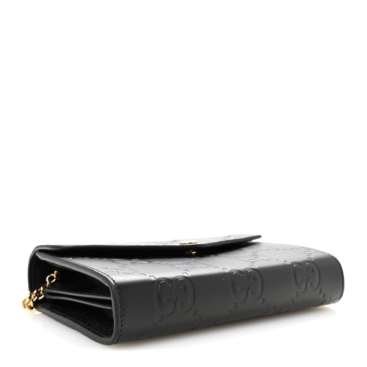 Calfskin GG Debossed Chain Wallet Black